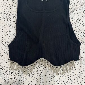 Black Crop Top with rhinestone dangling